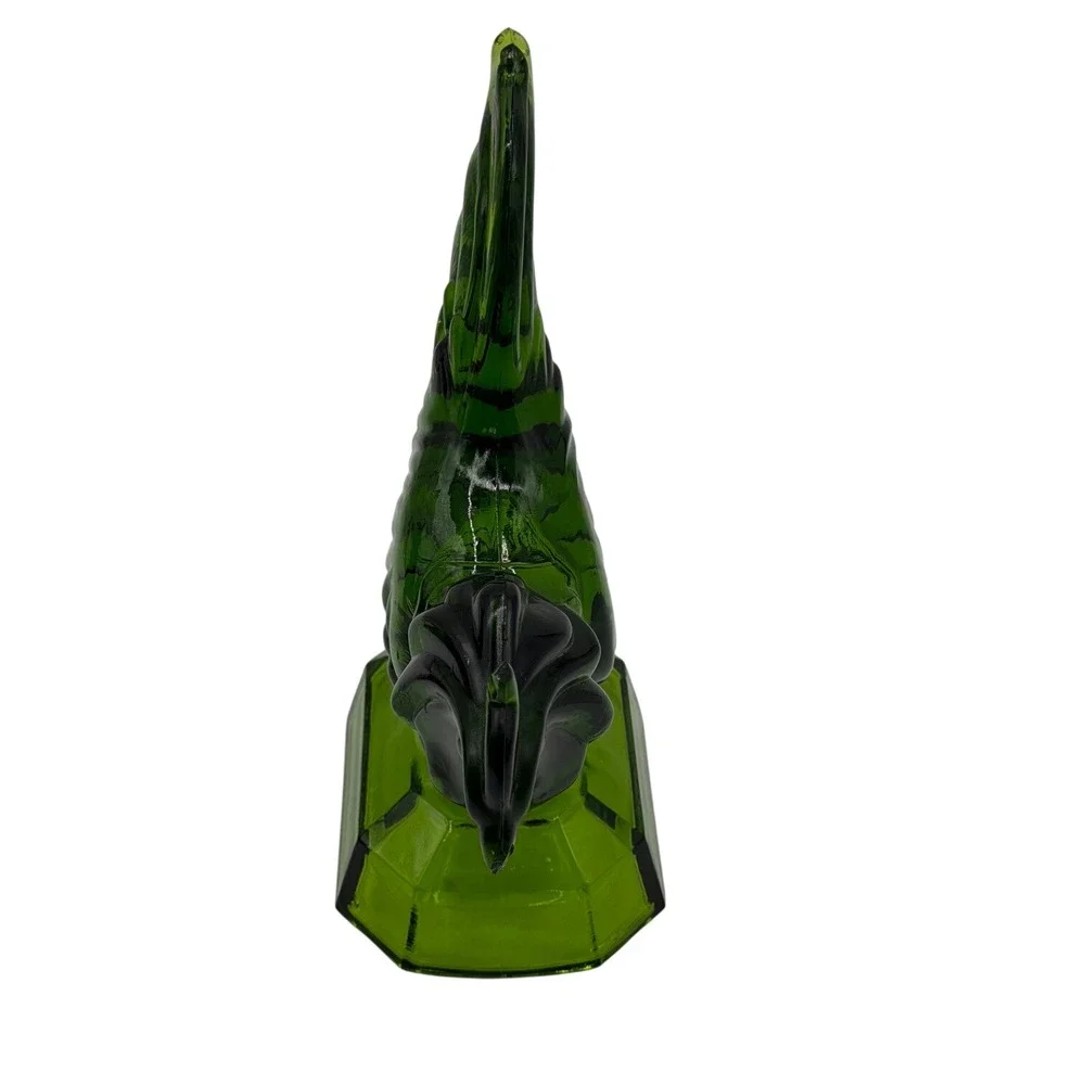 Vintage Green Pressed Glass Rooster Figurine Farmhouse Decor Octagonal Base NOTE